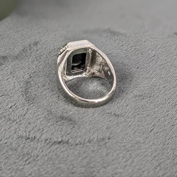 Silver color dark stone signet ring, 8, unisex - Picture 5 of 8